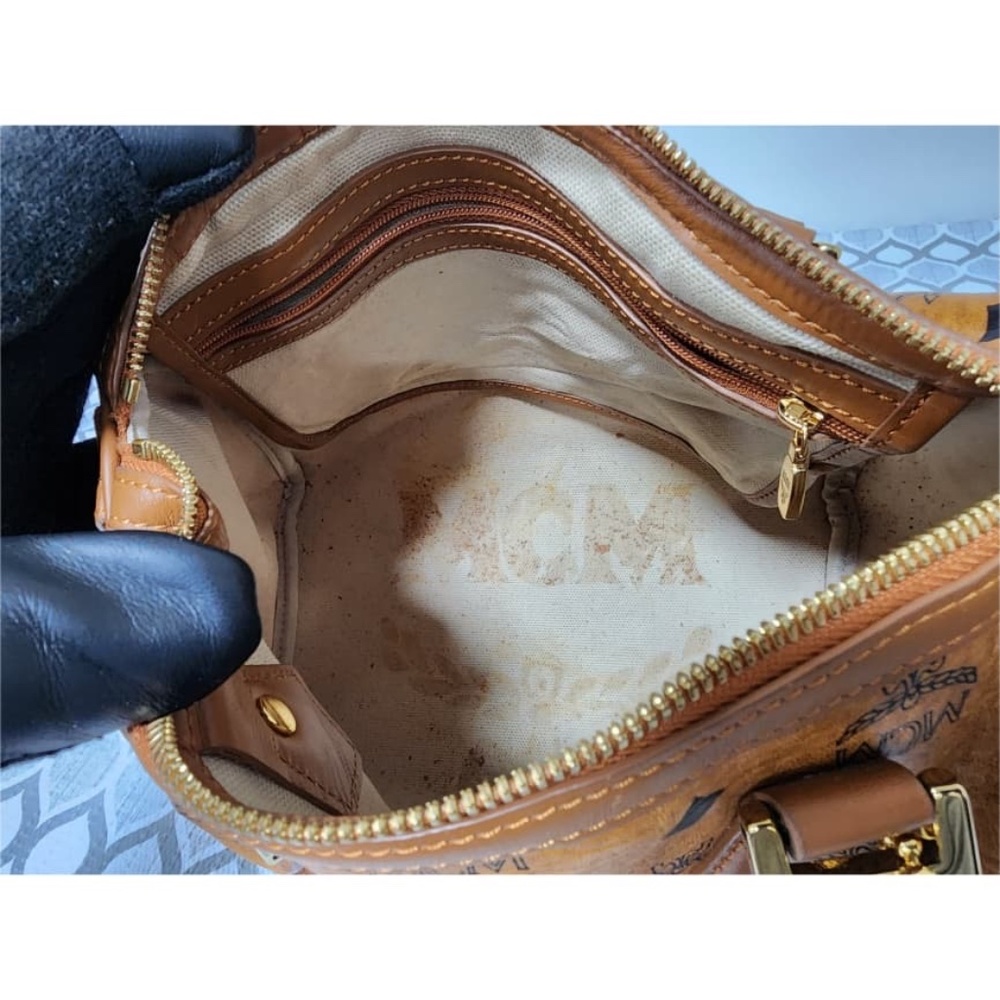 Authentic MCM Visetos Essential Boston Dog Bone Bag Cognac - Picture 6 of 11